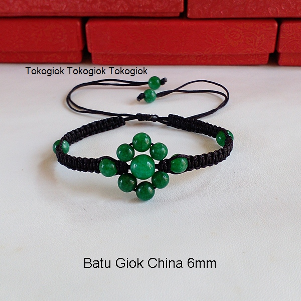 Gelang Tali Rajut Batu Giok China 6mm / Gelang Giok Tali Serut Wanita