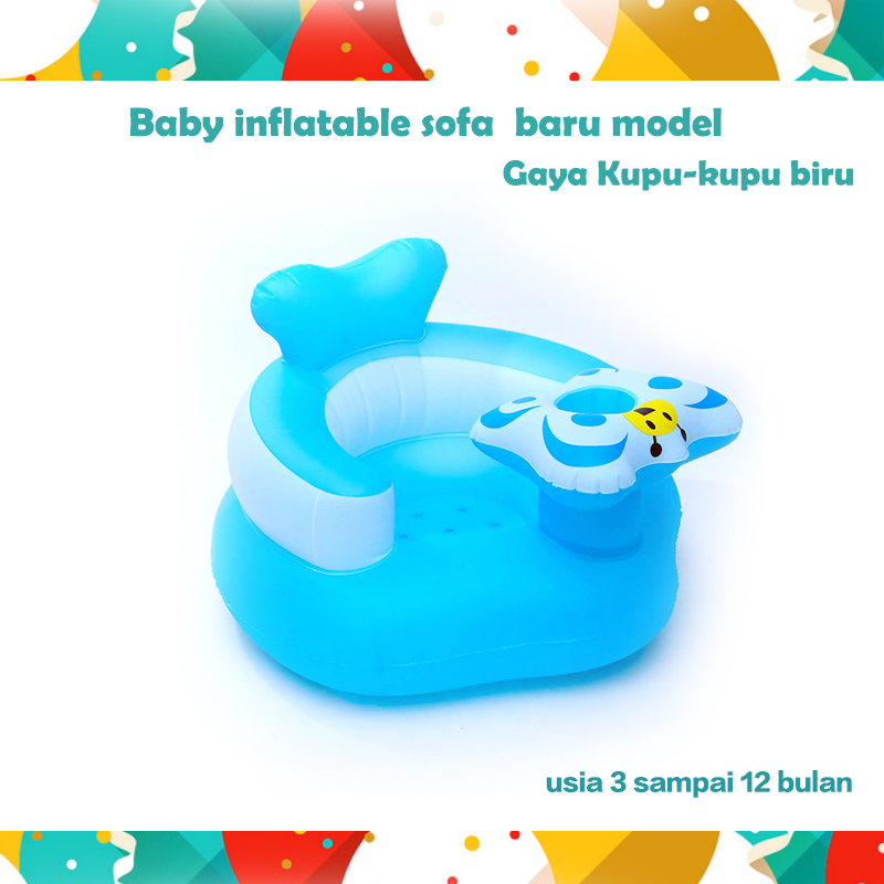 HUAYI MALL 100% jkt ready sofa bayi / kursi bayi pompa untuk belajar duduk, makan, main dan mandi  cocok untuk bayi 4 bulan - 3 tahun model buku2 biru+buku2 red+musik sofa