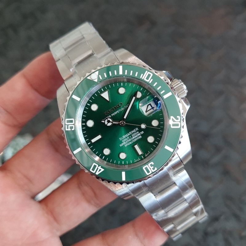Jam tangan Automatic Japan NH35A SEIKO Mod Green Submariner Custom fullset