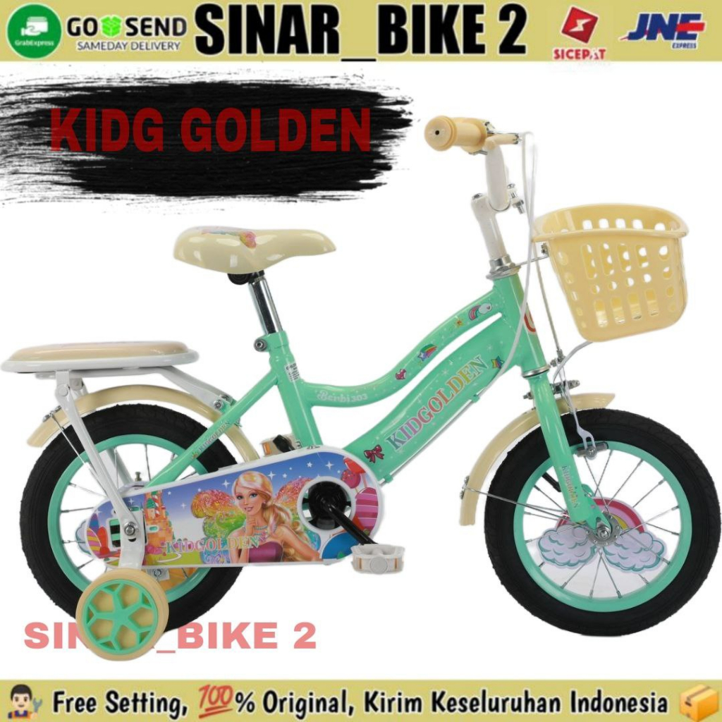 Sepeda Keranjang Anak Perempuan MINI GOLDEN Ukuran 12 16 18 Inch Keranjang