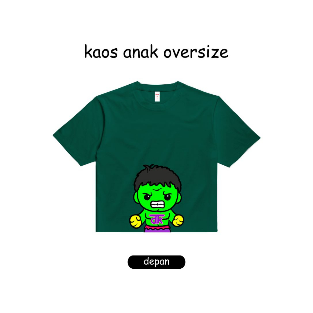 Dikids OVERSIZED - Baju Anak Umur 2-12 tahun Unisex - Hulk - Kaos Anak Laki laki Perempuan Termurah