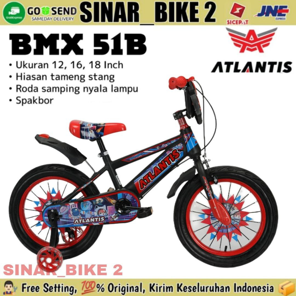 Sepeda BMX Anak Laki ATLANTIS 51B Ukuran 12 16 18 Usia 2-8 Ban Jumbo