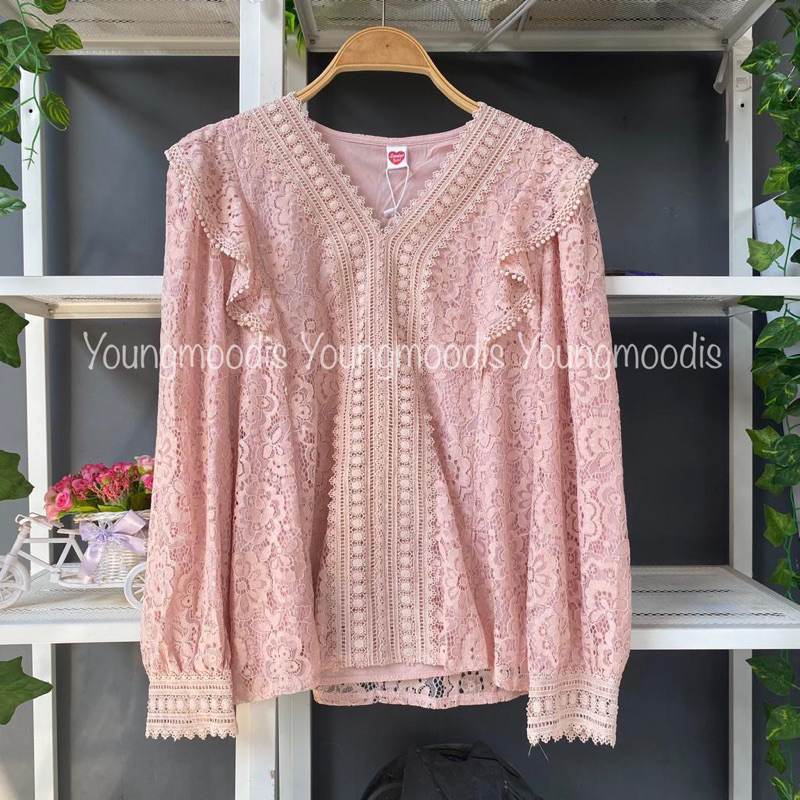 youngmoodis Blouse blus brokat brukat 4 warna ori Import all size