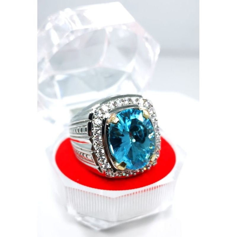 BATU CINCIN AQUAMARINE ASLI NATURAL RING PERAK BANGKOK 926 SIAP PAKAI