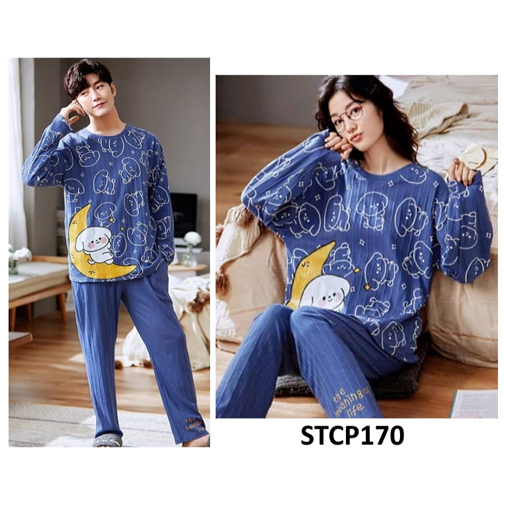 Piyama Couple Baju Tidur Couple Bear Moon Sleep Biru