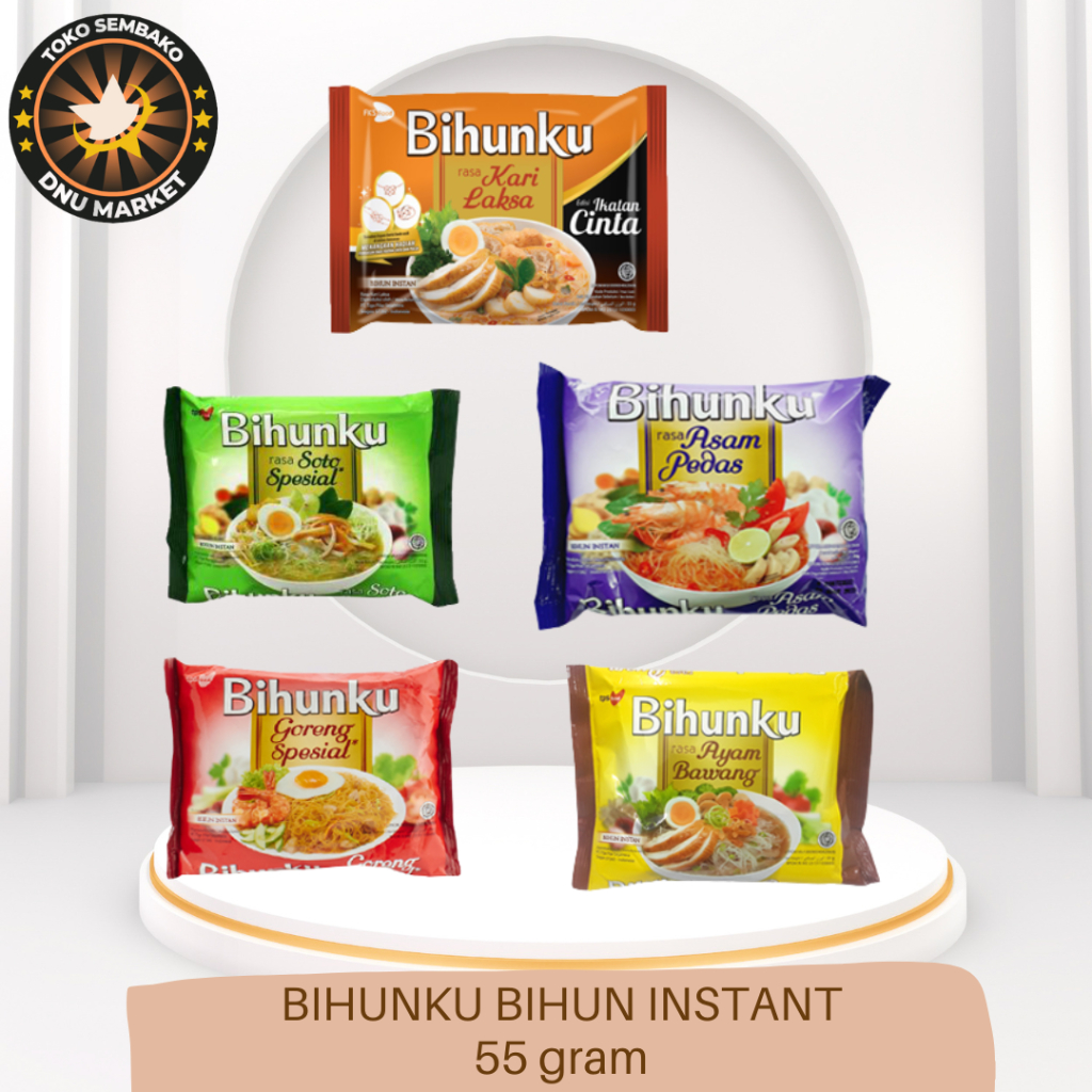 

BIHUN | BIHUNKU BIHUN INSTANT KARI LAKSA | BIHUNKU BIHUN INSTANT SOTO SPESIAL | BIHUNKU BIHUN INSTANT ASAM PEDAS | BIHUNKU BIHUN INSTANT AYAM BAWANG | BIHUNKU BIHUN INSTANT GORENG SPESIAL | 55 GRAM