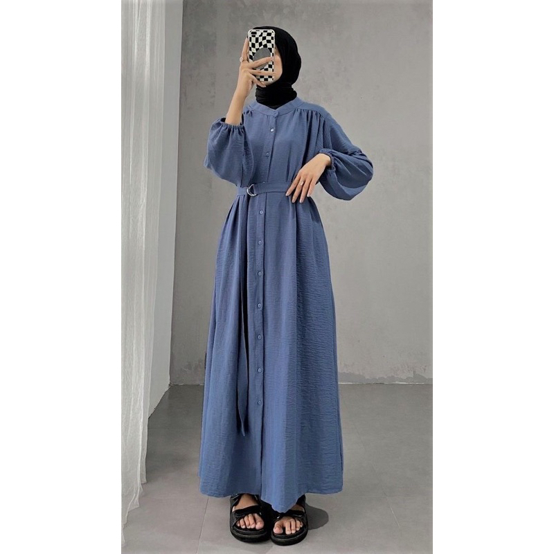 Kayla dress crincle airflow/ gamis remaja full kancing