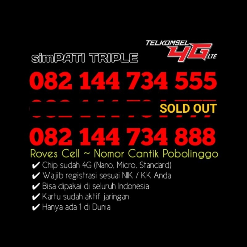 NOMOR CANTIK TELKOMSEL 4G LTE SIMPATI TRIPLE EKOR 34555 777 888 555 HOKI HOKY COUPLE