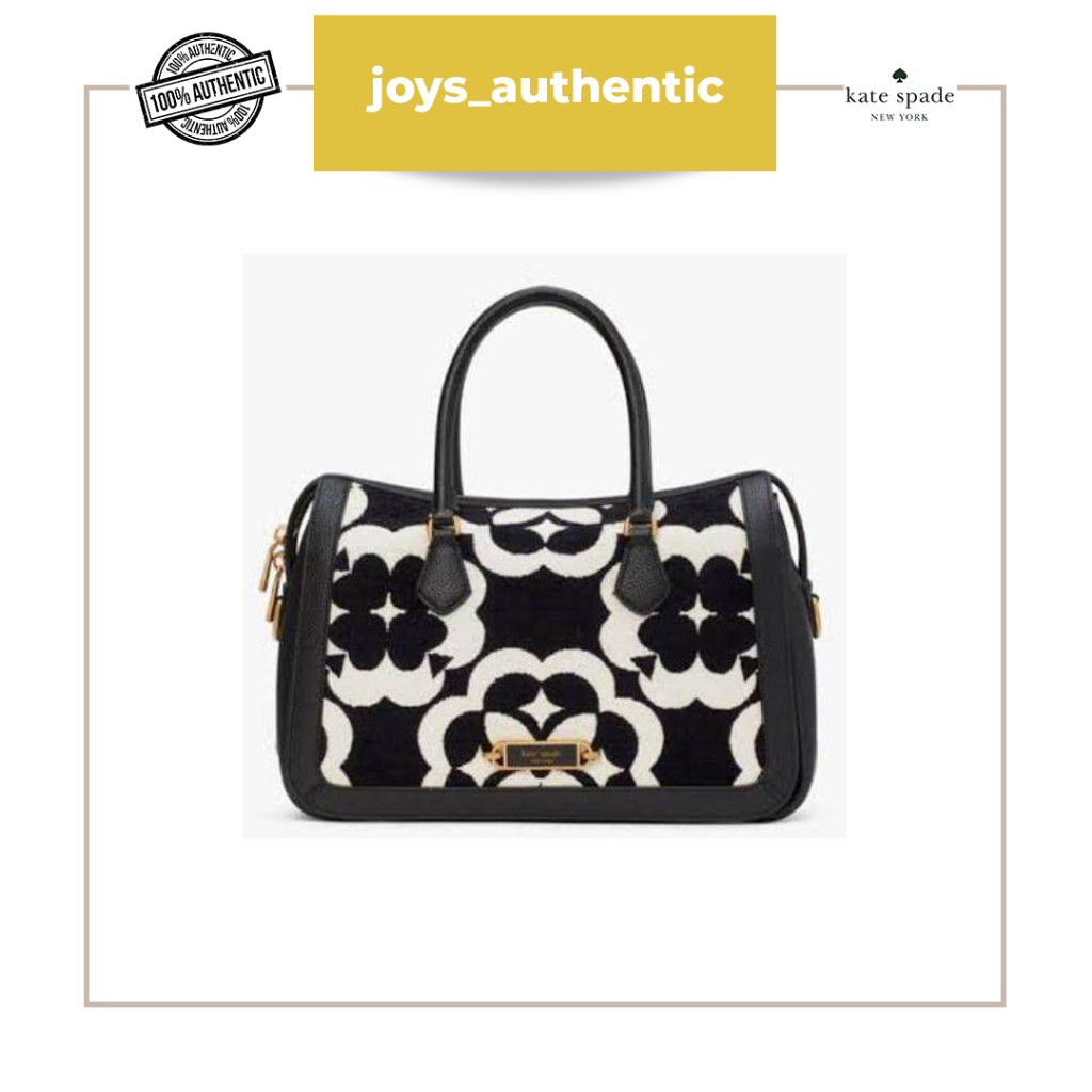 Tas wanita Kate spade Flower Monogram Gramercy Chenille Medium Satchel hitam black multi woman bag a