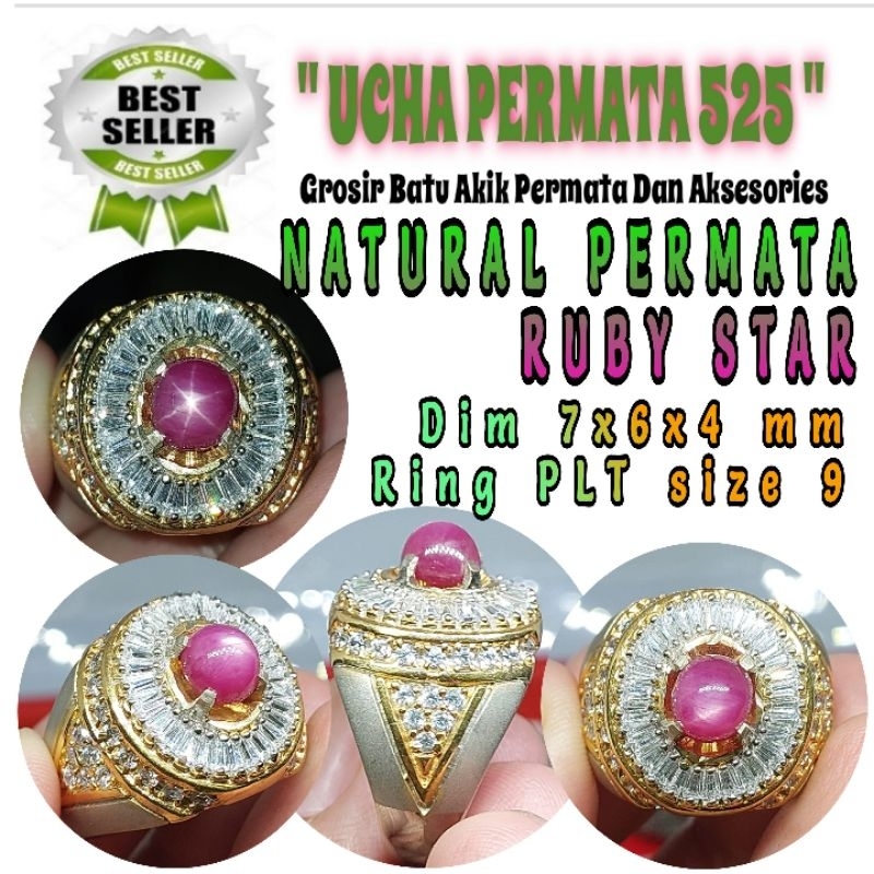 cincin ruby star / asli natural permata ruby star