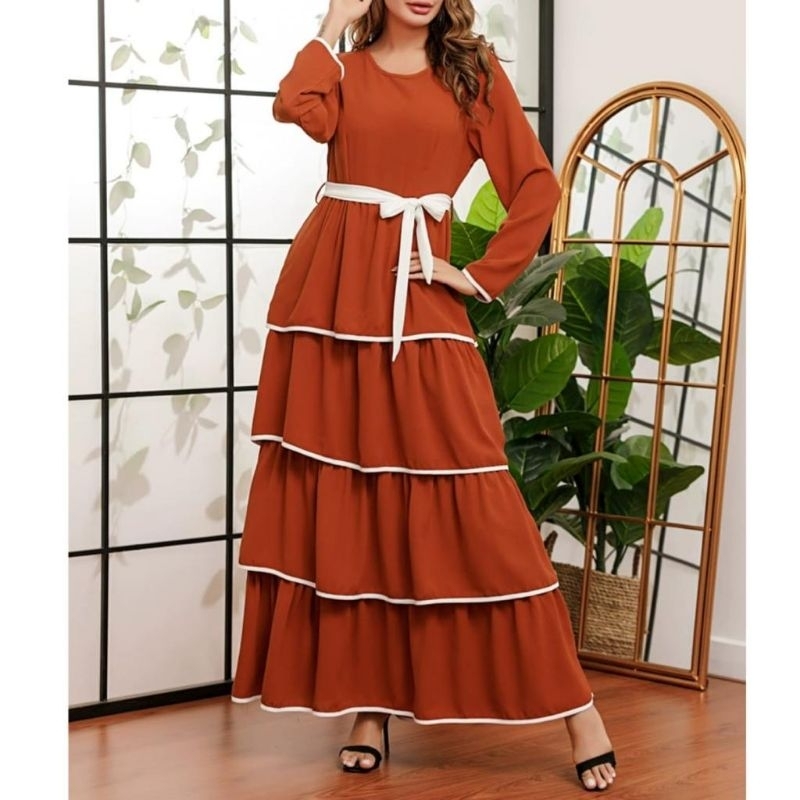 03310 Baju Maxidress longdress TIERED RUFFLE REMPEL SUSUN dres Korea Korean style wanita import baju