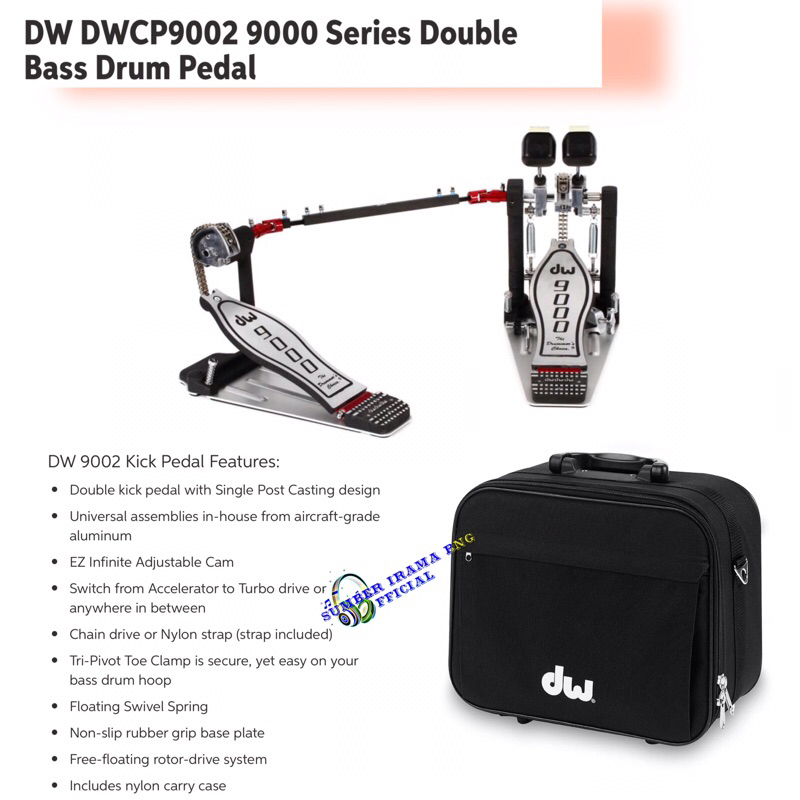 DW DWCP9002 DOUBLE BASS DRUM PEDAL - DOUBLE PEDAL DRUM w/ BAG