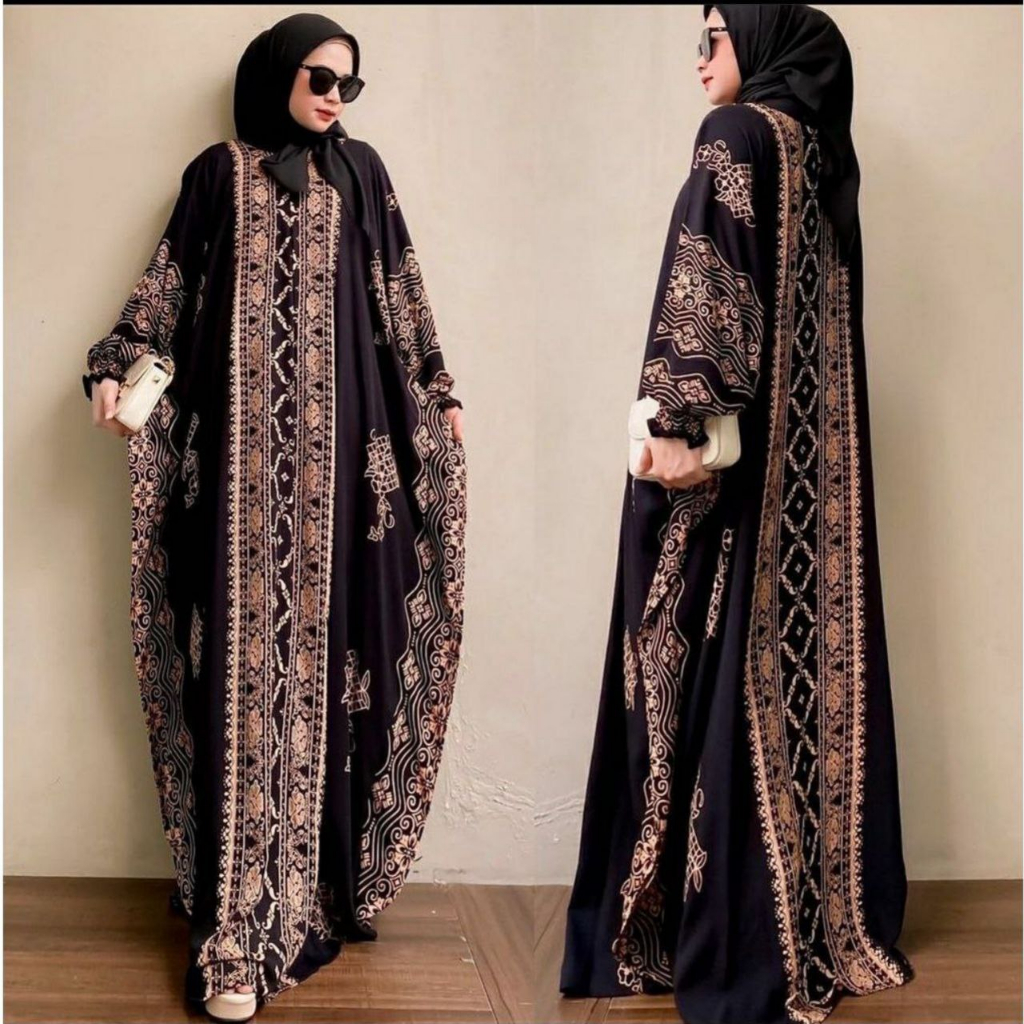 Baju Gamis Kaftan Jumbo Ld 170cm Motif Moza Daunda Terbaru Gaun Syari Muslimah Panjang Homedress
