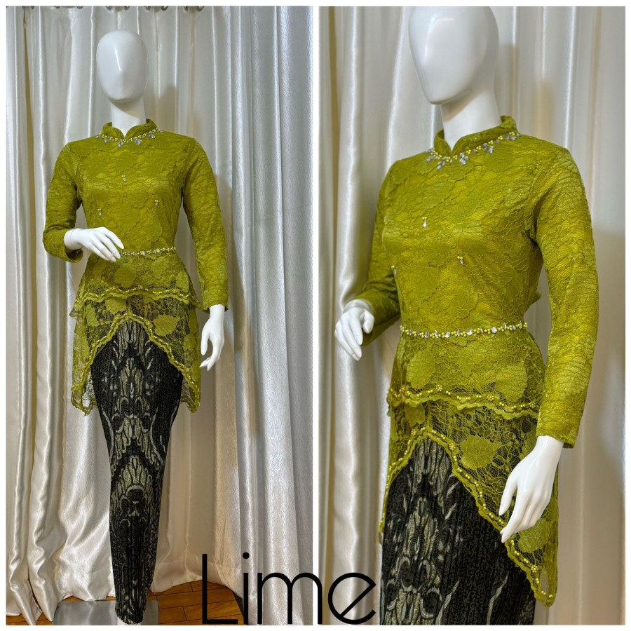 Set kebaya wisuda brokat mix Payet mutiara / kebaya pesta / kebaya - Lime