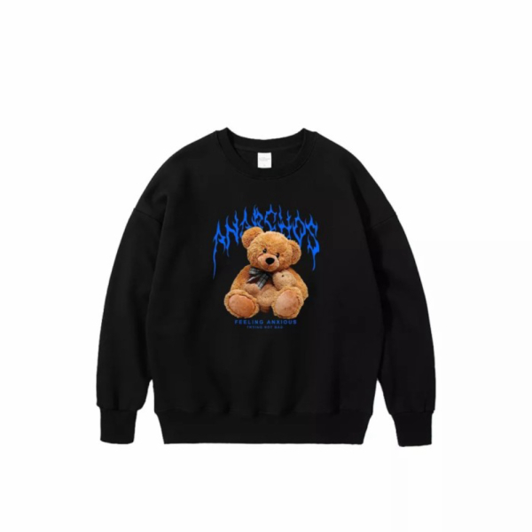 Promo Sweater crewneck hitam unisex fleece bear series - Bear anarchos L Berkualitas