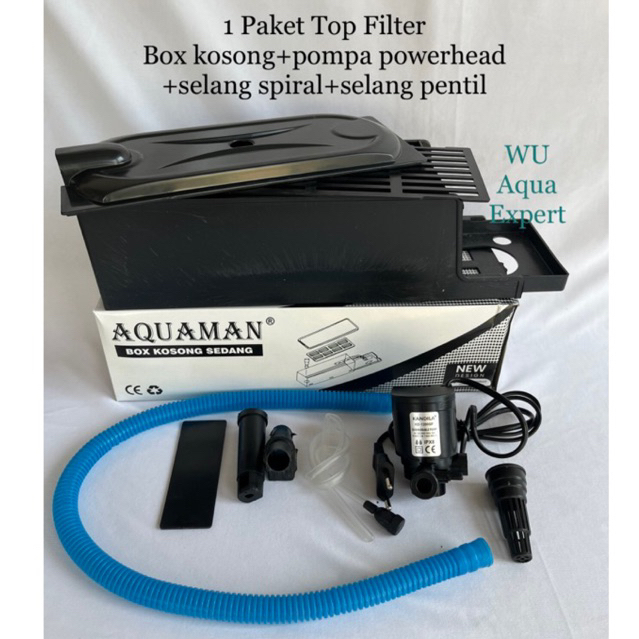 TOP FILTER ATAS AQUARIUM POMPA BOX FILTER 4 IN 1 SELANG 1 SET LENGKAP AQUASCAPE KOLAM BOX KOSONG IKA