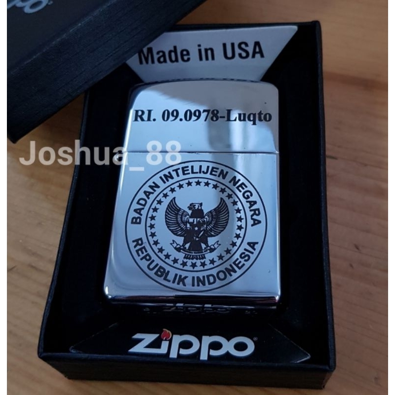 Zippo Korek Api Lighter Custom Ukir Logo BIN Badan Intelijen Negara Bisa Ukir Nama Sendiri