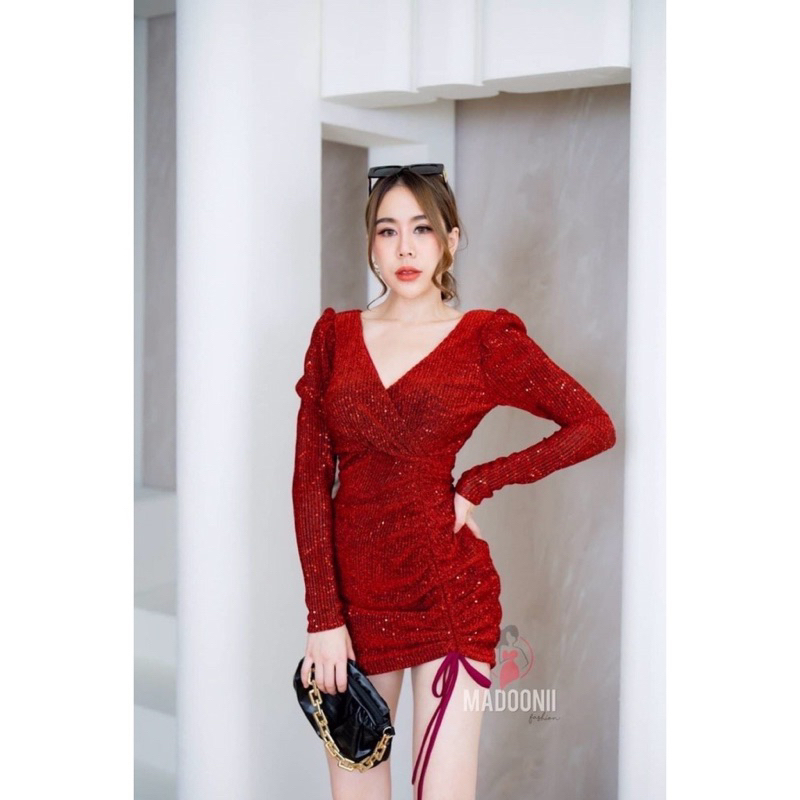 DRESS SQUIN GLITTER SERUT LENGAN PANJANG IMPORT BANGKOK / SEXY DRESS IMPORT BANGKOK V NECK