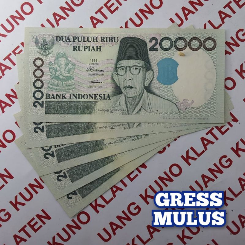 Gress Mulus Asli 20000 Rupiah tahun Dewantoro kH Dewantara ki hadjar Dewantoro uang kertas kuno  20.000 duit jadul lama