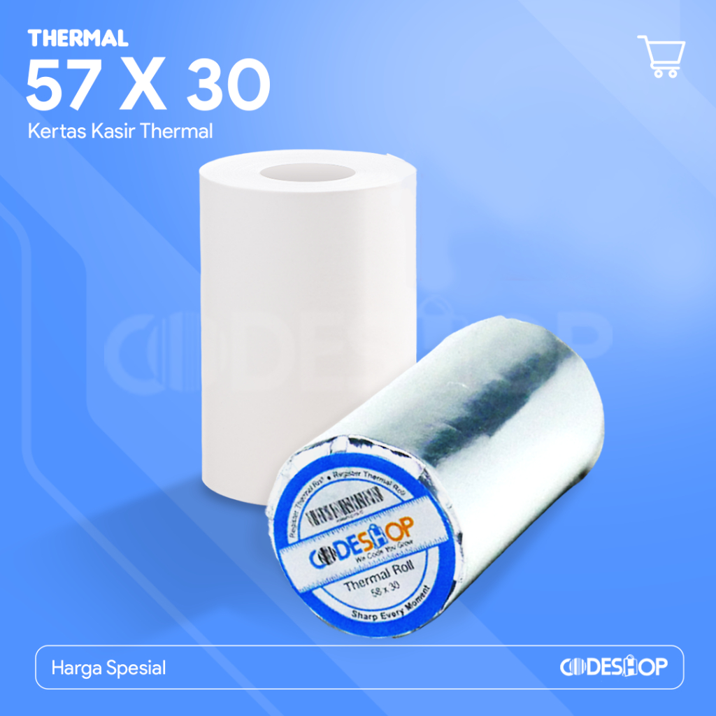 

THERMAL PAPER ROLL 58 X 30 MM CORELESS MERK CODESHOP KERTAS