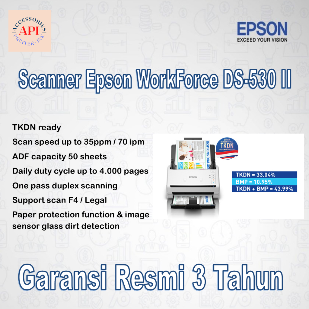 Scanner Epson WorkForce DS530 II DS 530 II - Pengganti DS 530 Duplex Sheet-fed Scanner F4