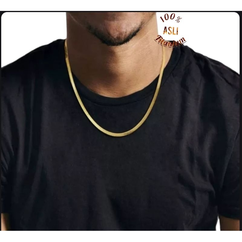 [COD] Kalung titanium model belut pipih~kalung emas pria dan wanita bahan Titanium