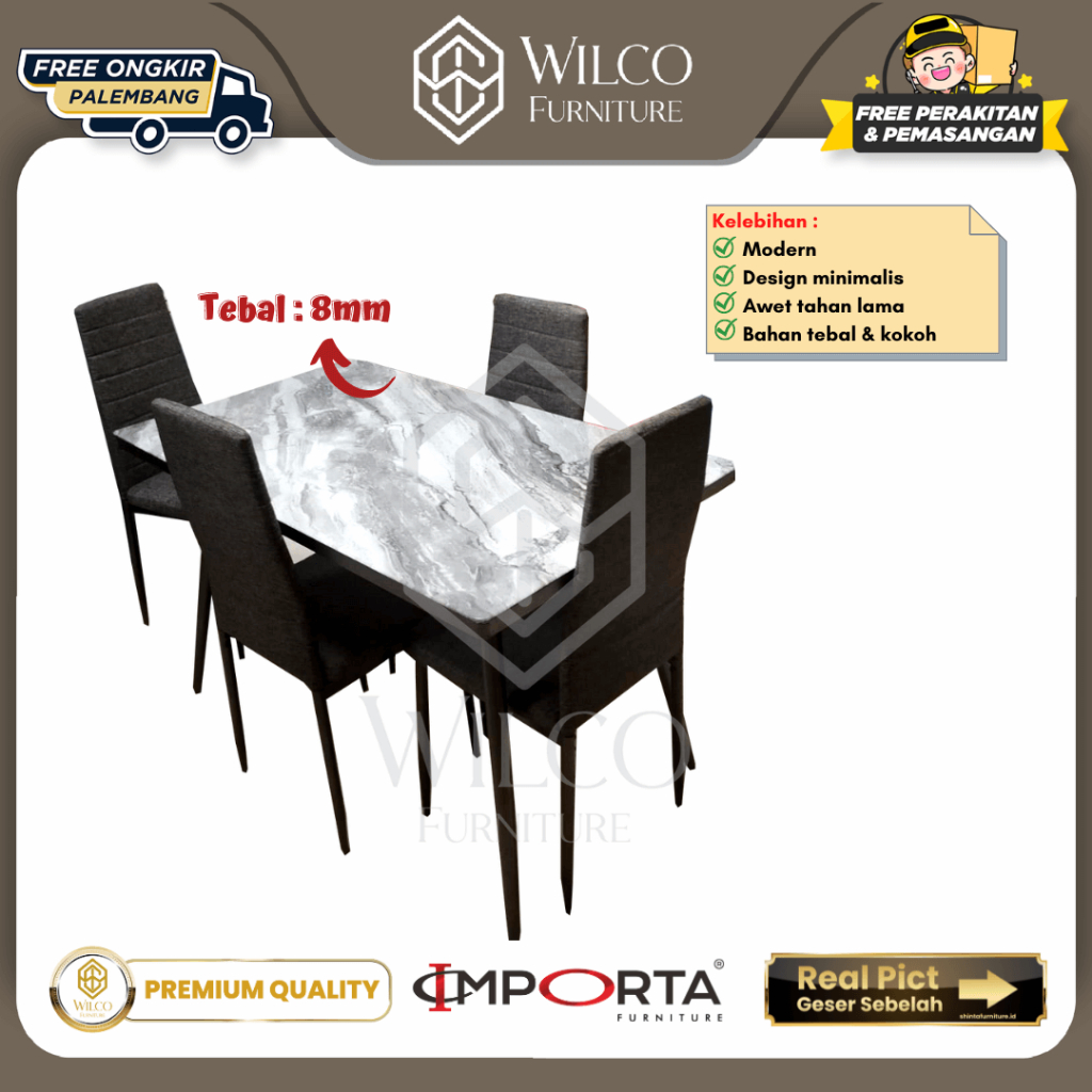 Meja Makan Marmer Importa 4 Kursi / Meja Makan Marmer Kaki Besi