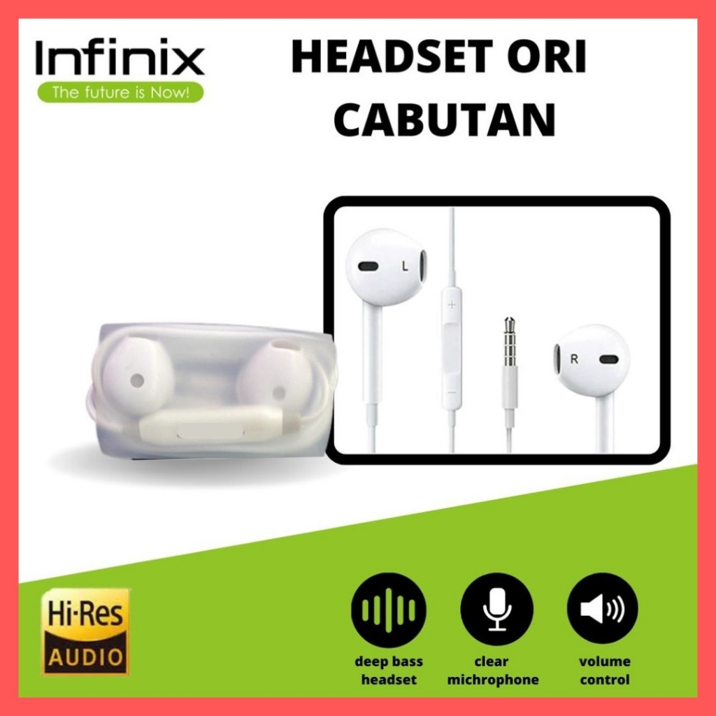HEADSET / HANDSFREE ORI CABUTAN INFINIX + MIC bisa di buat pakai semua tipe hp