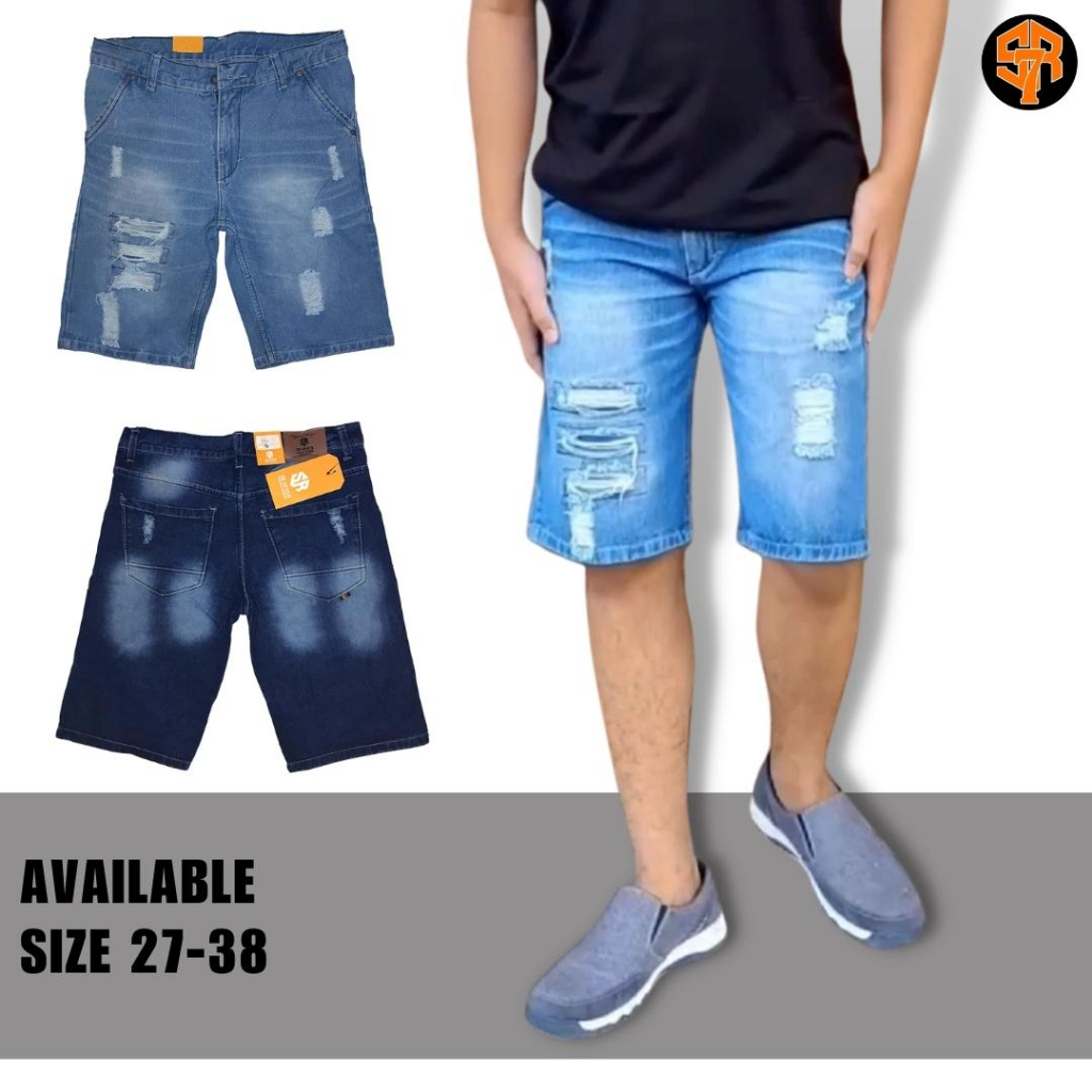 SRSEVEN7 Celana Jeans Sobek Pria Pendek