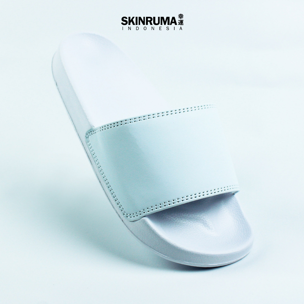 SKINRUMA Sandal Selop Karet Distro Pria Wanita Putih Full White Polos