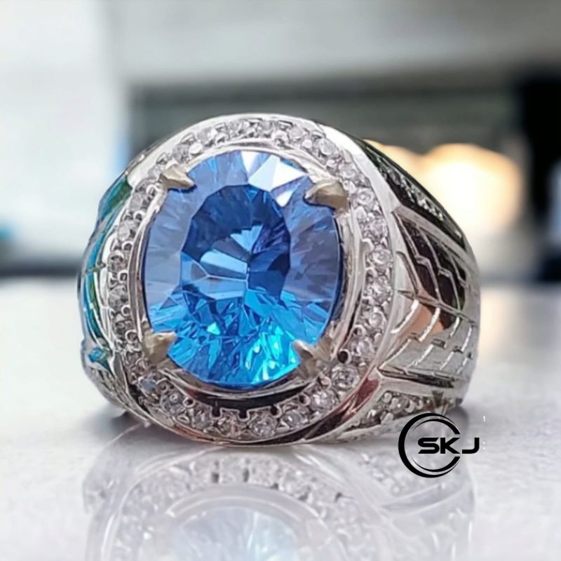 Cincin batu permata blue topas london top quality