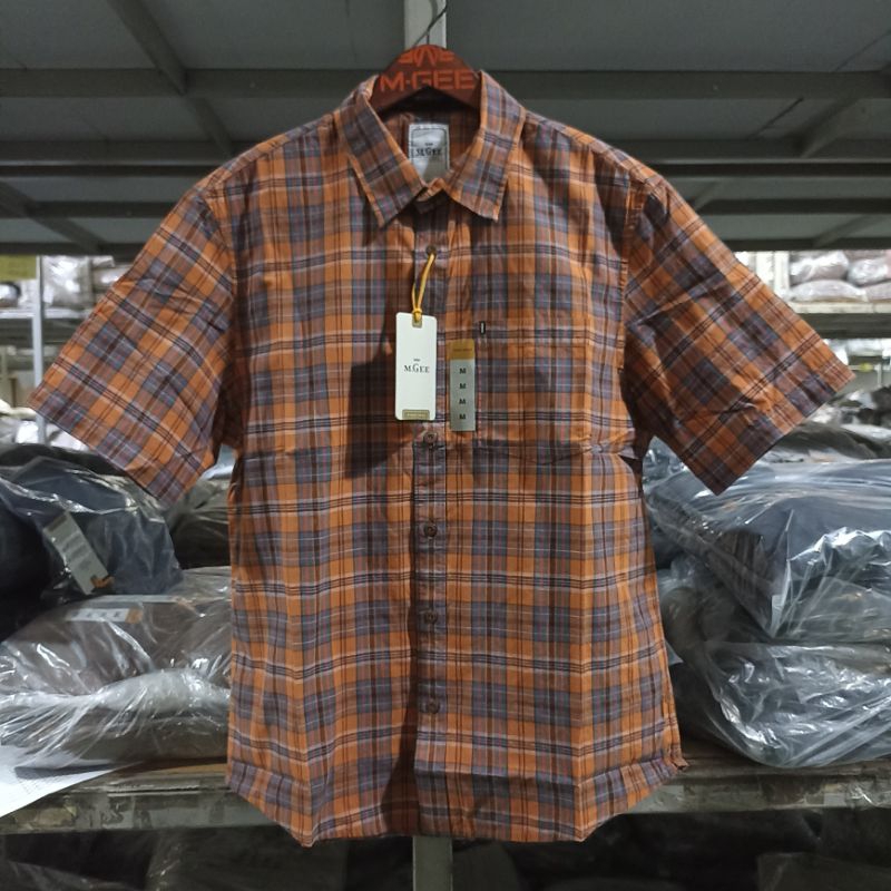 Kemeja lengan pendek motif kotak Original MGEE ALTO C123 ORANGE