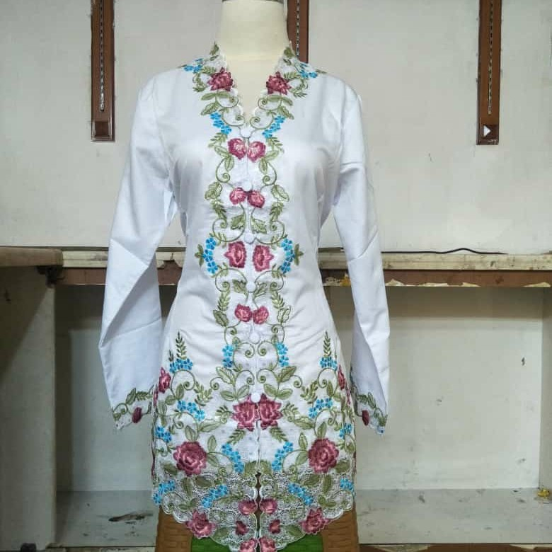 Kebaya Encim Betawi Modern Katun Lengan Panjang - Putih