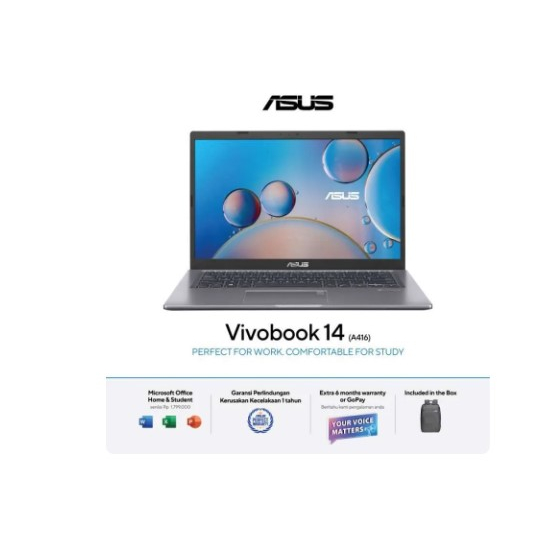 ASUS A416JAO-VIPS3501 Notebook - Slate Grey ( i3-1005G1 / 8GB / 512GB SSD / UMA / 14" VIPS FHD / WIN