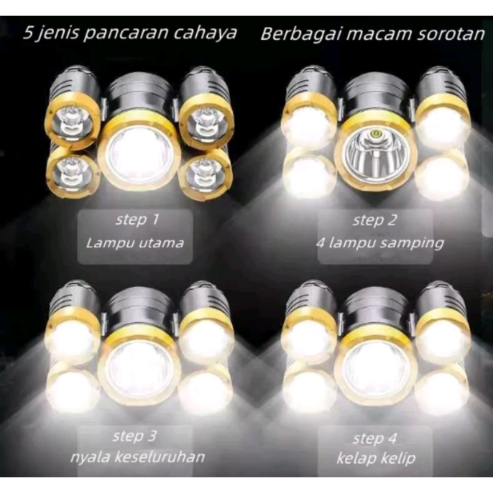 T51 Senter Kepala 5 LED High Power Rechargeable