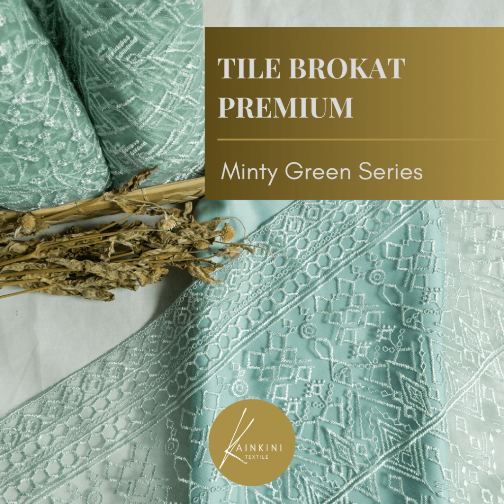 Kain Brokat Kebaya Premium/ Tile Brukat Prancis (½ meter) by Kainkini - Hijau Mint Green Motif Akar 