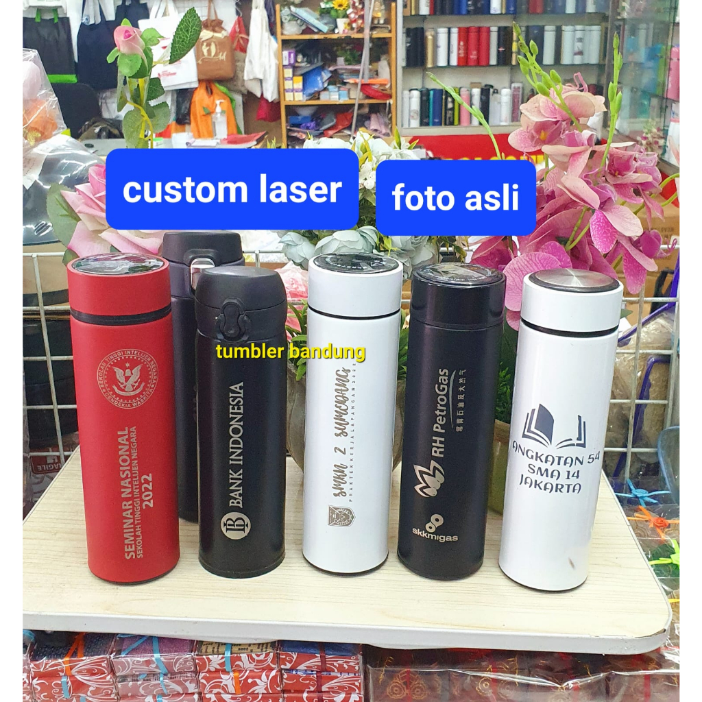 Tumbler Custom logo Nama Botol Promosi Grafir laser Sakura Niagara Kancing digital Suhu LED Vacum se