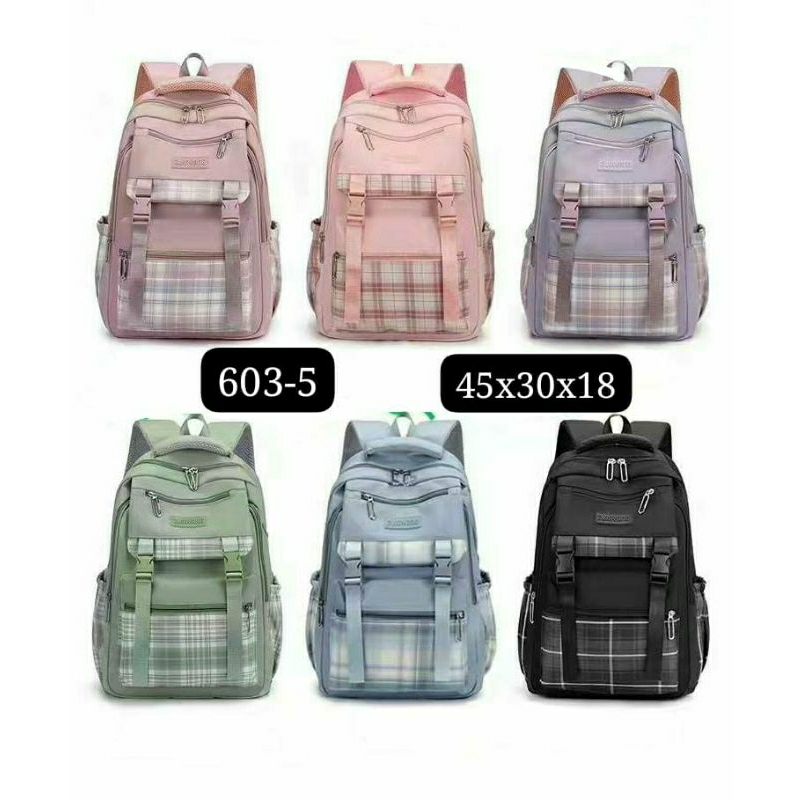 Tas Ransel Sekolah Fashion Korea 603-5 Pink Ungu Biru Hijau Ungu Muda