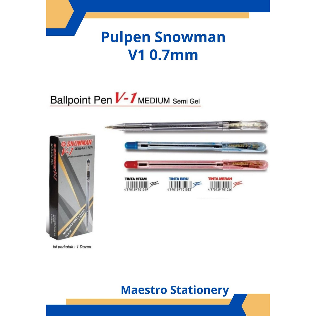 

Pen / Pulpen Snowman V1 0.7 Semi Gel Bolpoint Bolpen