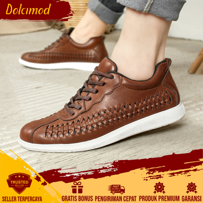 DCMD X GANDA - Sepatu Sneakers Pria Casual Original Bahan Kulit Cokelat Hitam Putih Cibaduyut Eagle 