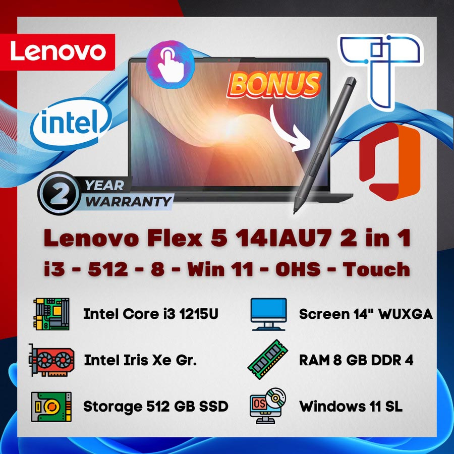 Lenovo Flex 5 14 IAU7 2in1 Laptop - i3 - 512 GB - 8 - OHS - Touch