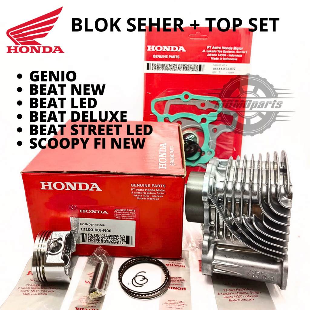 ORIGINAL PAKET BLOK SEHER SET PISTON KIT PLUS TOP SET TOPSET HONDA K0J GENIO BEAT DELUXE SCOOPY FI N