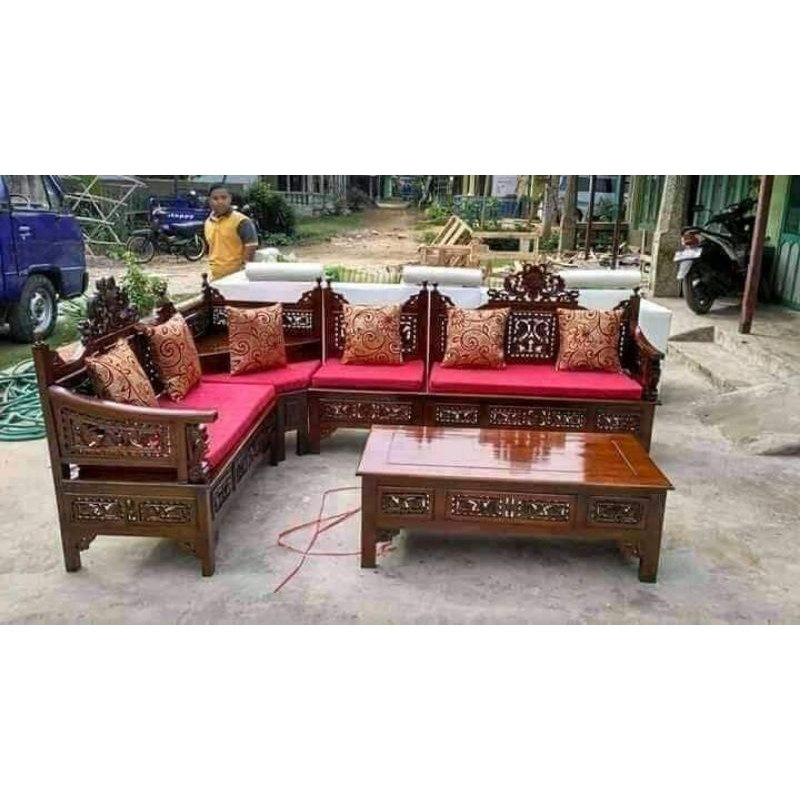 Kursi tamu sudut ukir minimalis cantik dan sederhana