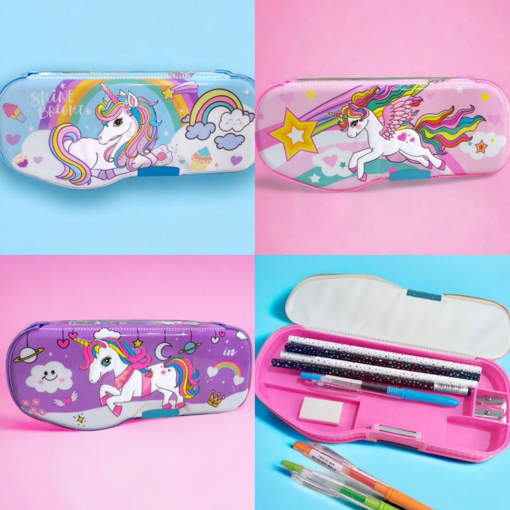 

Kotak Pensil Serutan 2 lapis ganda multifungsi tempat Pensil Karakter 2 Sisi Rautan Pencil Case motif Unicorn dan Astronot