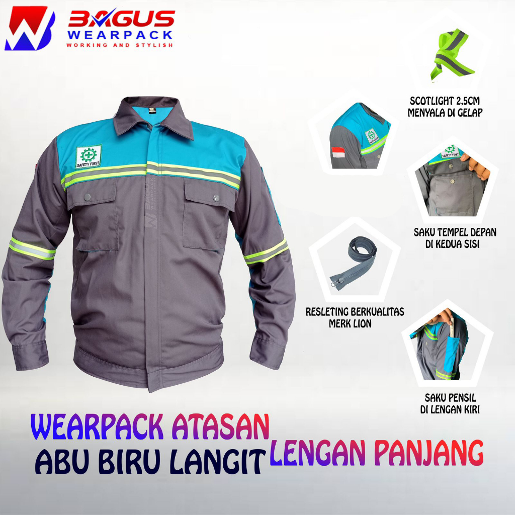 DISKON WEARPACK SAFETY / KEMEJA SAFETY / BAJU SAFETY LENGAN PANJANG / BAJU PROYEK KEREN / BAJU KERJA