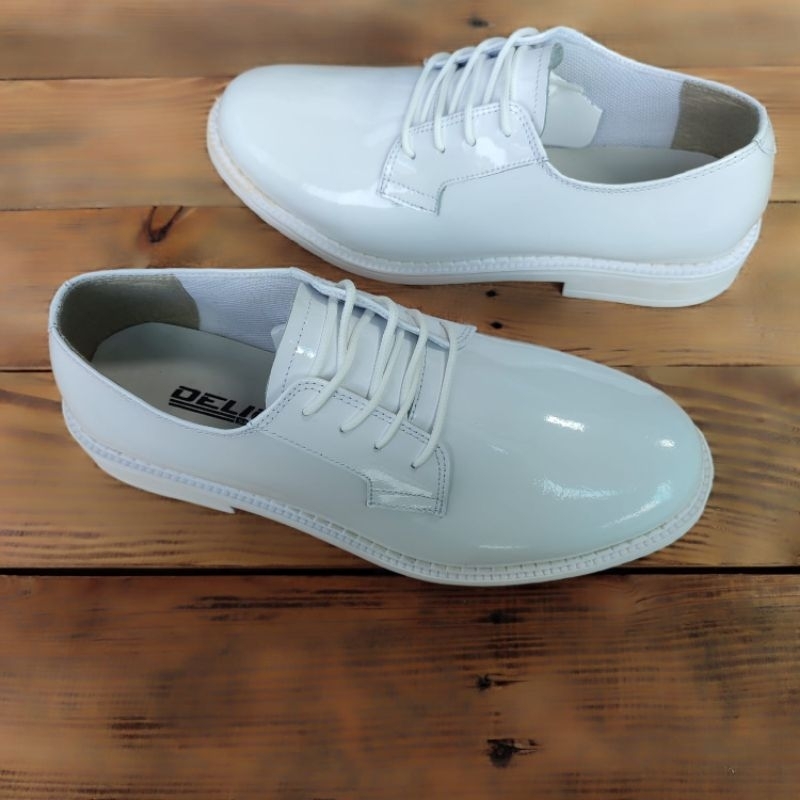 Sepatu pdh model jatah tnipolri putih delie/Sepatu pdu pria dinas kantoran/Sepatu pantofel pria