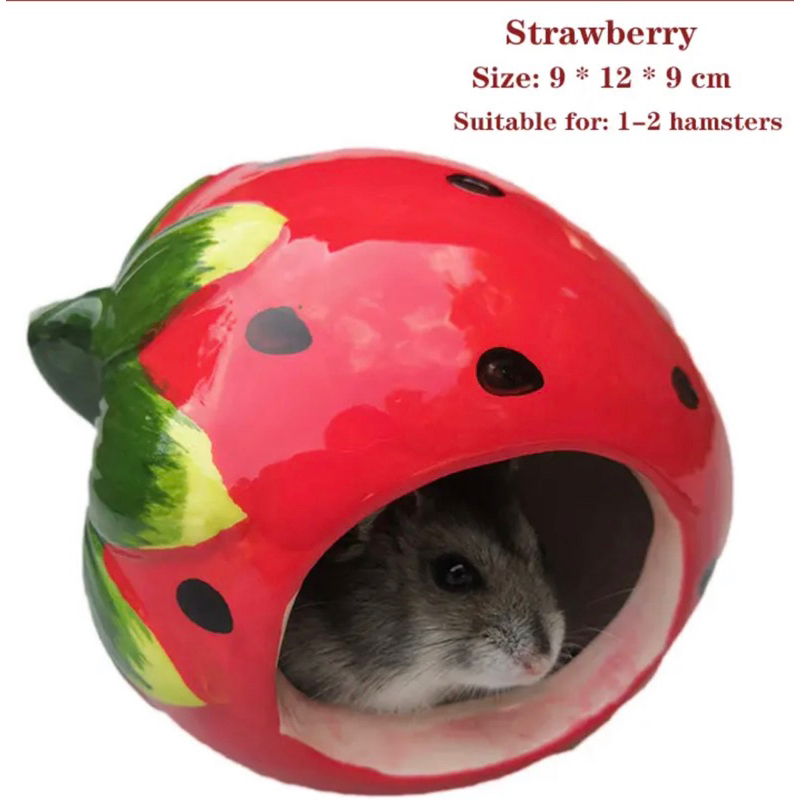 Rumah Strawberry Hamster Bath Tempat Tidur Stoberi Kandang Pet House Hamtaro Guinea Pig Aksesoris La