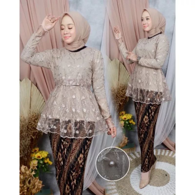 Mezaluna / Cantika - Setelan Kebaya Atasan Muslim Modern - Baju Kebaya Lengan Panjang Set Rok Pliske