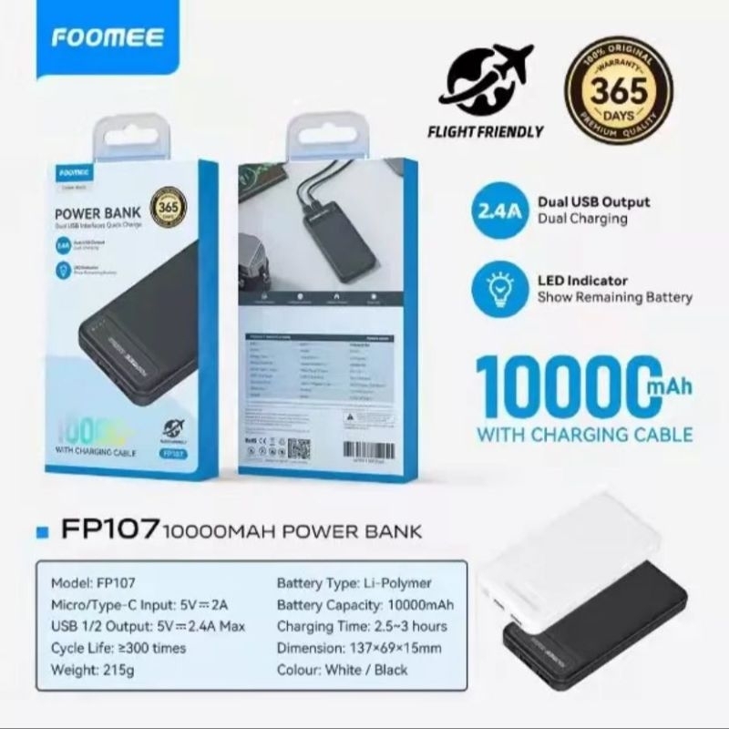FOOMEE FP107 powerbank 10000mAh 2.4 LED indikator original