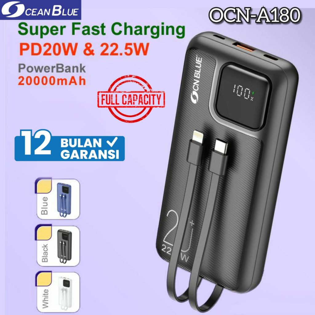 Ocean Blue OCN A180 Power Bank 20000 Mah PD QC 20W 22.5W Powerbank Fast Charging Grosir Murah Aksesoris Hp Handphone PUSATACC PUSAT ACC